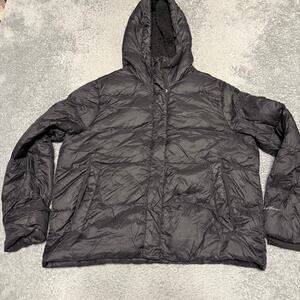 Eddie Bauer Down Puffer Jacket Womens XL Black Coat Short Hooded Winter Coat